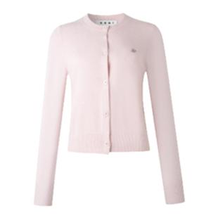 SEGI原创设计新款金属logo基础纽扣针织开衫女粉红色毛衣外搭上衣