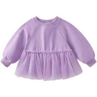 女童卫衣春秋款中大童拼接网纱上衣儿童春季法式衣服宝宝春装女宝