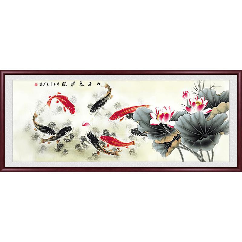 九鱼图挂画新中式背景墙壁画