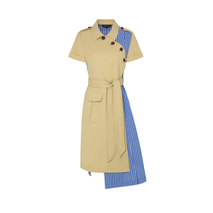 莱芙艾迪儿风衣式连衣裙女小众设计撞色高级感短袖夏季新款长裙子