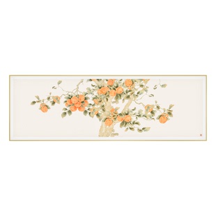 柿事如意金箔鎏金彩雕工艺挂画餐厅横幅壁画新中式客厅高端装饰画