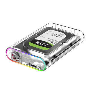 华顾3.5寸透明硬盘盒SATA转USB3.1机械固态硬盘外接读取内置风扇