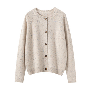 山羊绒七针双点子纱开衫女圆领加厚宽松显瘦针织外套轻熟风