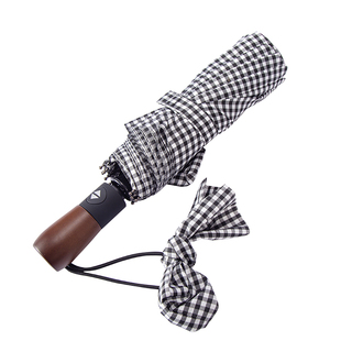 msho黑白格子ins禁欲系女全自动三折叠黑胶防晒晴雨便携两用雨伞