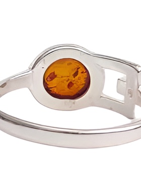 手作波罗海琥珀纯银圆环戒指