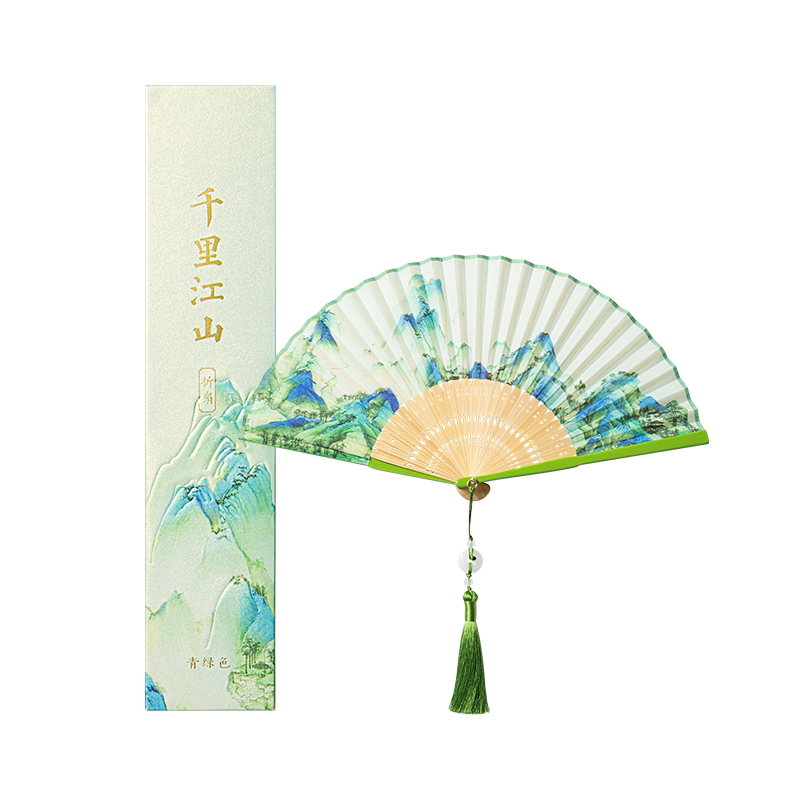 三尺鲤千里江山折扇布面