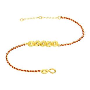 周大生黄18K金手链爆闪碎金五帝钱币铜钱本命年红绳女生新年礼物