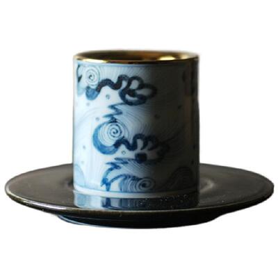 枕石向野手绘青花陶瓷镀钛咖啡杯