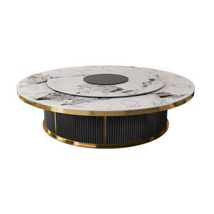 酒店电动餐桌转盘岩板大圆桌饭店包厢轻奢15人20人宴会桌火锅桌