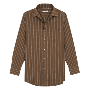 【纯棉泡泡纱】CULTUM意式一片领条纹衬衫男长袖休闲复古轻薄衬衣