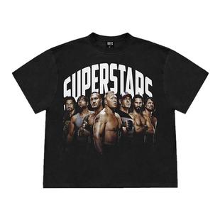 美式复古vintage摔跤明星约翰塞纳兰迪奥顿综合格斗拳击短袖T恤潮