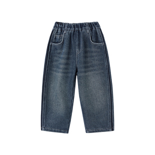 皇室童缘男童裤子冬季2025新款儿童百搭加绒牛仔裤中大童直筒裤