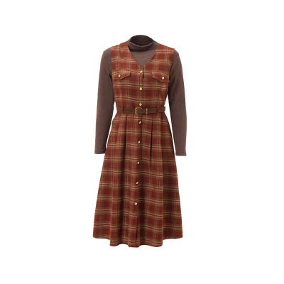 海青蓝时尚背心格子裙套装