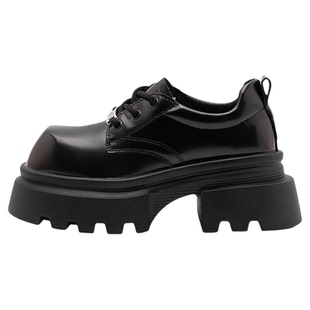 真皮厚底欧货乐福鞋女2026春季新款复古方头系带JK小皮鞋粗跟单鞋