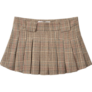 棉洋复古千鸟格纹低腰百褶裙 英伦少女减龄超短裙jk纯欲a字迷你裙