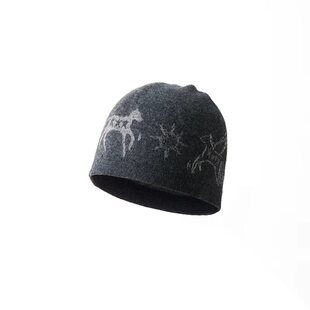 Lagur原创（以梦为马）精纺提花100%美利奴羊毛冷帽女冬季针织帽