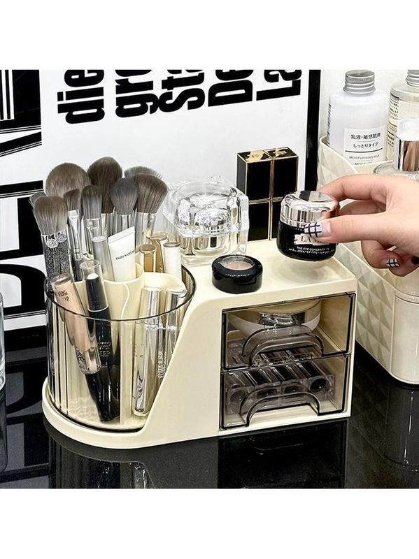 桌面收纳盒多功能旋转笔筒学生书桌抽屉式文具盒办公室工位置物架