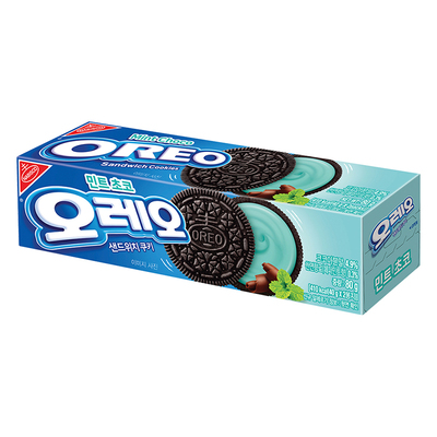 包邮 好吃推荐！韩国OREO奥利奥薄荷奶油夹心巧克力饼干80g