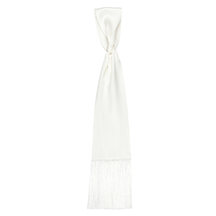 Glee rainbow春夏白色重磅砂洗真丝围巾搭配西装流苏丝巾