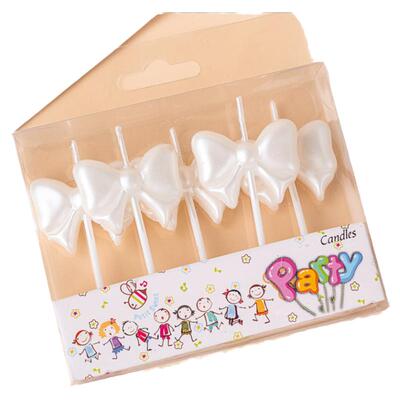 珠光白色蝴蝶结蜡烛蛋糕装饰