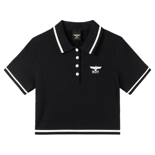 BOYLONDON复古时尚修身短款POLO衫高街潮牌针织衫女款短袖W01917