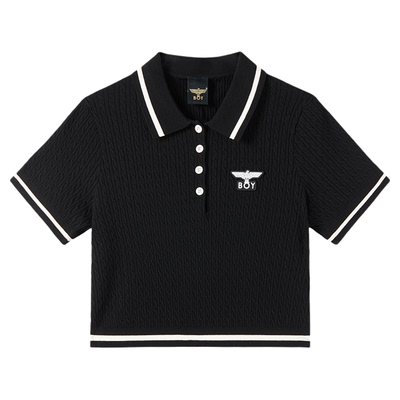 BOYLONDON复古时尚修身短款POLO衫高街潮牌针织衫女款短袖W01917