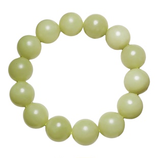 寓意财源滚滚 新疆和田玉且末若羌黄玉圆珠手链手串 重82.65克