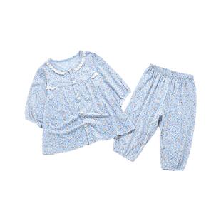 威奇猫夏款兰精莫代尔女童儿童睡衣家居服套装亲子装成人可穿