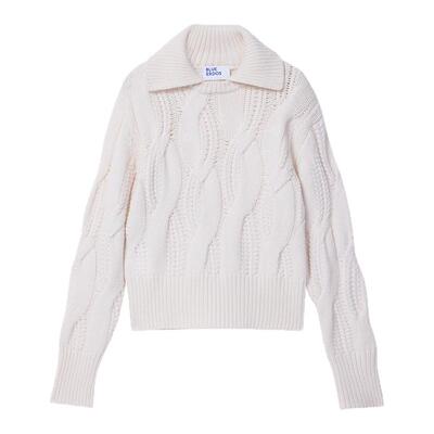 BLUE ERDOS 春季新品复古简约假两件翻领绞花女套衫B256A0065