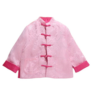 男童唐装女童新年亲子装双面穿拜年服中国风唐装提花缎外套