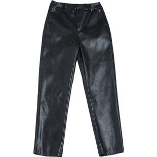 小矮个子高腰九分pu皮裤女秋冬外穿小脚裤八分皮萝卜裤铅笔裤子