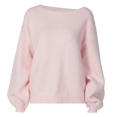 纯色高级感气质斜肩长袖毛衣