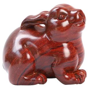 印度小叶紫檀生肖卯兔手把件湘工手工雕刻檀香紫檀兔子盘玩小摆件