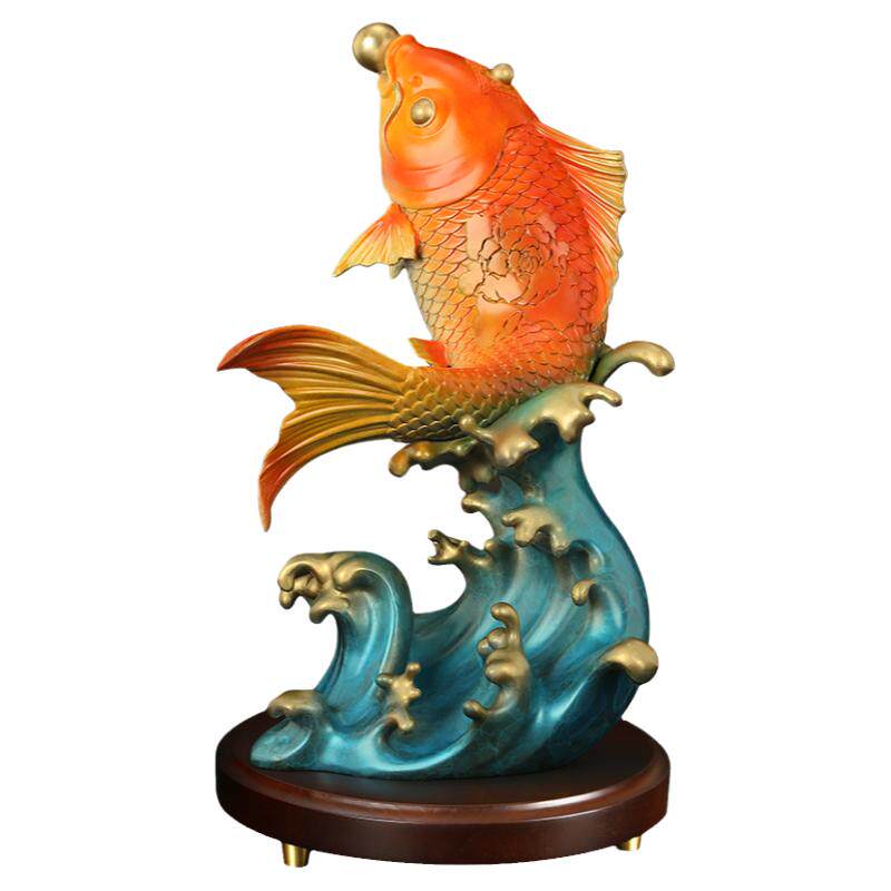 富贵有余铜金龙鱼摆件招财工艺品
