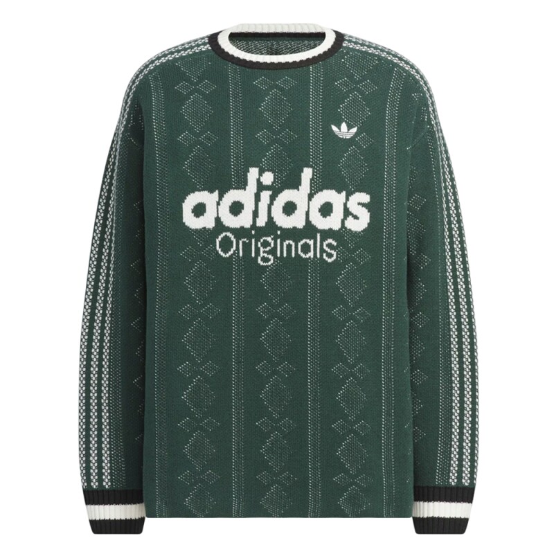 adidas阿迪达斯三叶草男子运动休闲提花条纹圆领套头衫毛衣KS5957