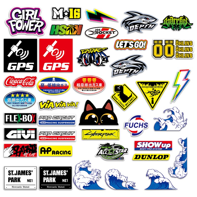 40张Racing car赛车标志贴纸滑板笔记本电脑摩托车机车头盔贴画