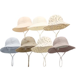 lullabybaby婴儿遮阳帽纯棉纱布春秋款男女宝宝防晒帽儿童渔夫帽