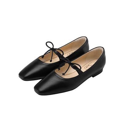 7or9蝴蝶结玛丽珍鞋女平底舒适休闲通勤一脚蹬单鞋黑色黑米麻薯