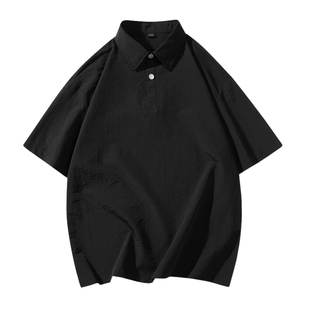 男士黑色短袖衬衫男夏季薄款速干半袖衬衣2026新款polo衫上衣男款