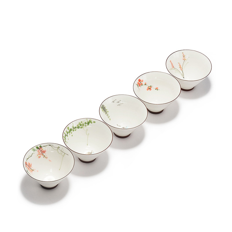 手工斗笠杯白瓷薄胎品茗杯 手绘陶瓷茶杯小杯 个人杯主人杯茶碗