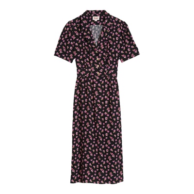 Rouje x LOOKNOW2026春季新款多色碎花衬衫领连衣裙