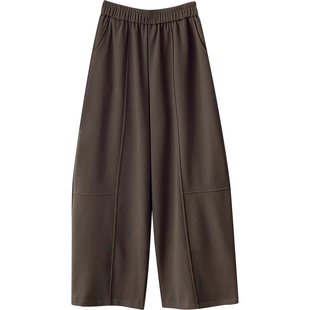 日韩系老钱风羊绒毛呢料气球弯刀阔腿裤女秋冬加绒松弛感休闲裤子