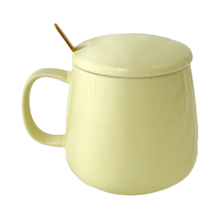 釉下彩平底家用马克杯陶瓷杯子带盖带勺高颜值办公室喝水杯大容量