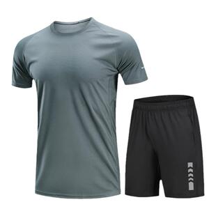 运动套装男夏季宽松健身房跑步装备冰丝速干衣短袖T恤篮球训练服