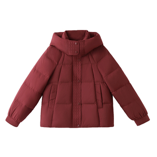 雪中飞防寒羽绒服女短款2025连帽气质中年妈妈冬外套收腰保暖厚款