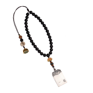 纯银无事牌足银汽车挂件檀木挂饰后视镜车内定制男士刻字车载挂件