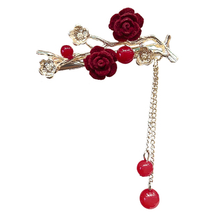 红色流苏发夹女后脑勺2025新款发卡新中式订婚结婚新娘敬酒服头饰