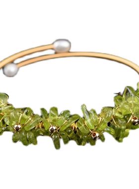 手链橄榄石天然编织手环14k包金