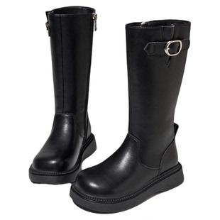 红蜻蜓女童鞋2025秋冬新款加绒儿童靴子高筒靴皮靴公主长筒长靴子