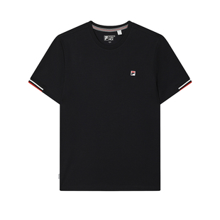 FILA斐乐短袖T恤男士夏装商务休闲透气宽松质感简约内搭黑上衣